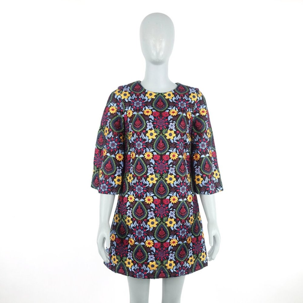 Alice + Olivia Multicolor Floral Mosaic Mini Dress - Navy, Yellow, Purple, Red